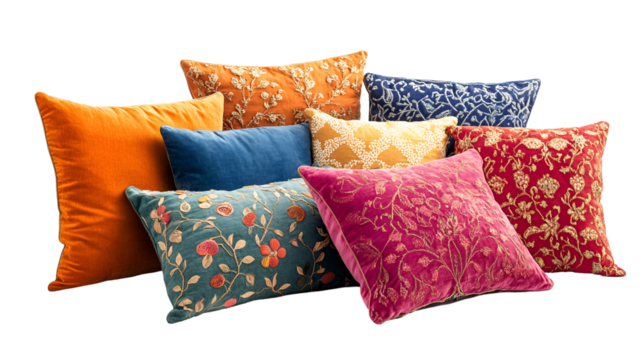 Embroidered Velvet Throw Pillows Colorful Autumn Home Decor