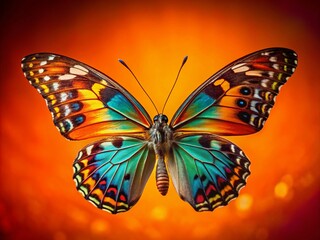 Colorful Butterfly on Orange Background - AI Photo