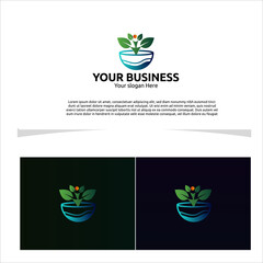 Logo vector template concept A balanced bowl design with leafy details, soft and rounded edges for you company