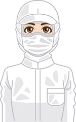 クリーンルームの女性作業員