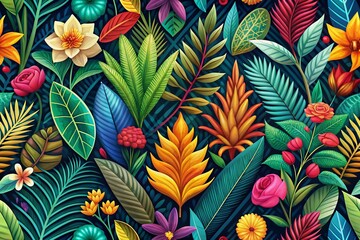 Colorful Floral Geometric Seamless Pattern - Botanical Prints