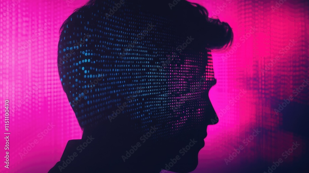 Aufkleber abstract visualization of big data with glowing geometric patterns and a human silhouette