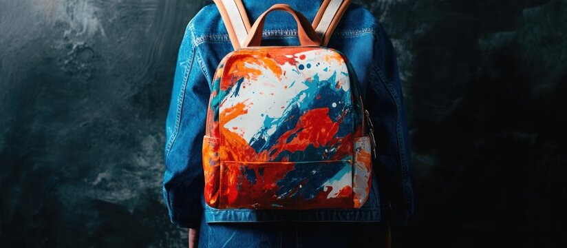 A backpack with artistic abstract prints, designed for creative professionals