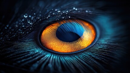 Close-up of a bird's eye with water droplets.