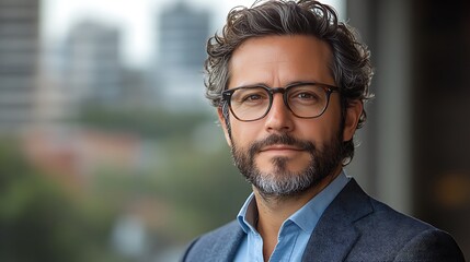 Obraz premium Portrait of a Man with Glasses and Graying Hair