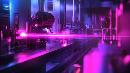 A futuristic stock cracking process using lasers and plasma beams in a laboratory-like environment,