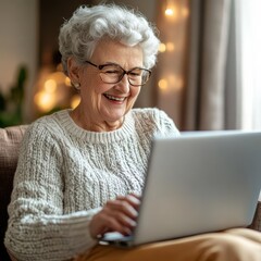 Tech for Seniors: Elderly Woman Enjoys Her Laptop