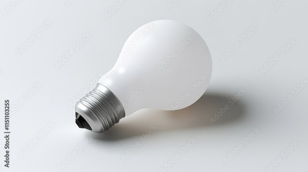 Poster single energy-efficient light bulb placed neatly on matte white background with soft shadows