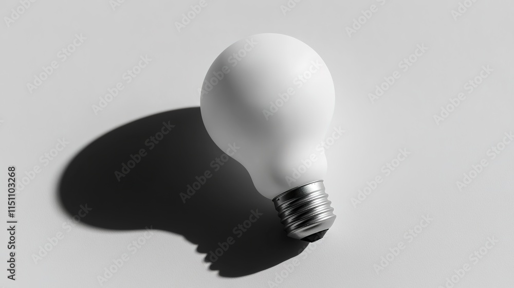 Poster single energy-efficient light bulb placed neatly on matte white background with soft shadows