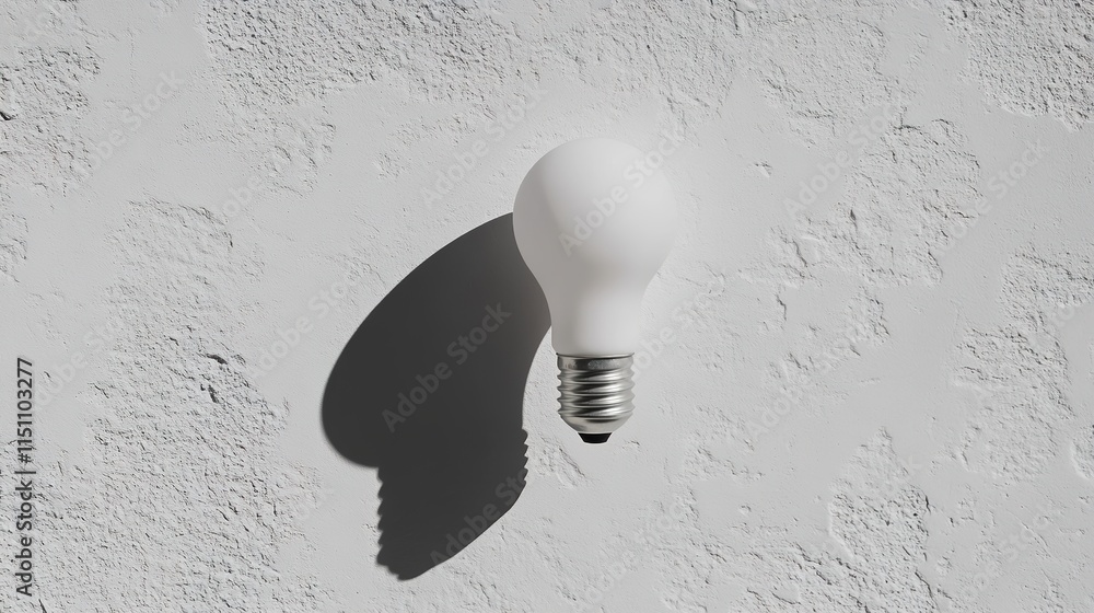 Poster single energy-efficient light bulb placed neatly on matte white background with soft shadows