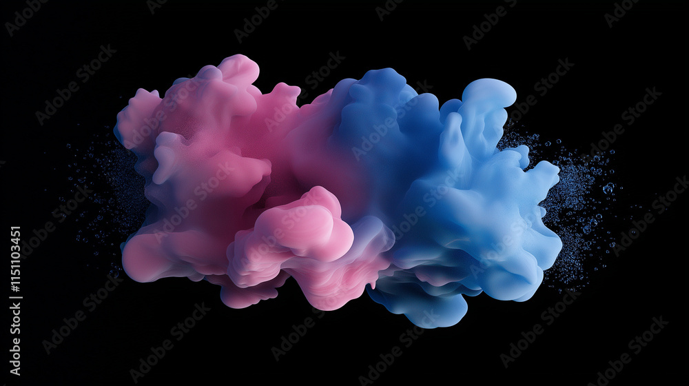 Poster colorful neon smoke and ink particles in dark space – high-contrast gradient and dynamic splashing e