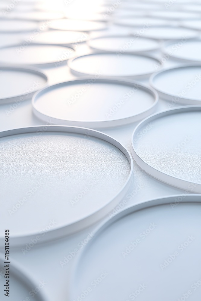 Poster clean geometric design of interconnected circles symbolizing organized time displayed on matte white