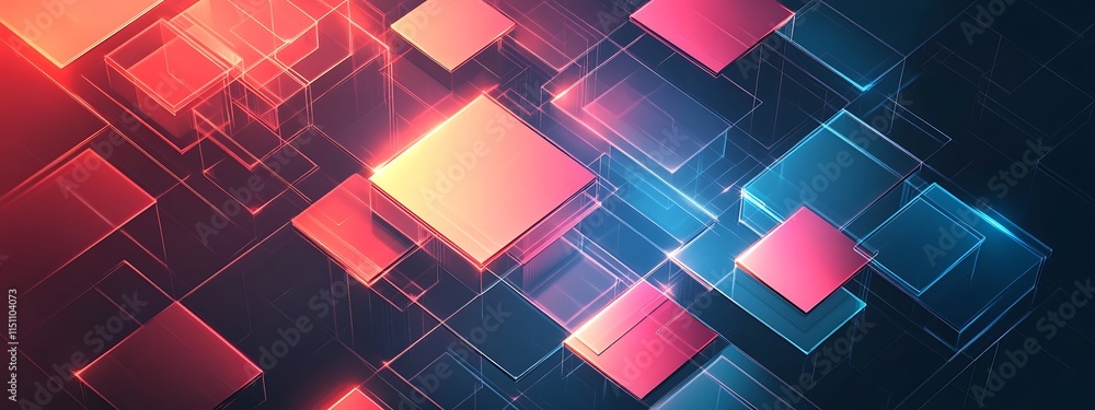 Poster Glowing squares, tech grid.