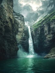 Waterfall in a lake