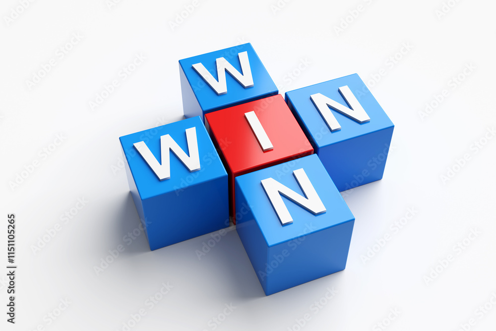 Poster win win situation creating using colorful cubes on white background