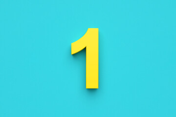 Yellow number one on blue background