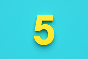 Yellow number five on blue background