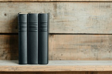 washington state heritage concept. Three vintage books resting on a wooden shelf, showcasing a rustic and cozy aesthetic with a warm natural backdrop.