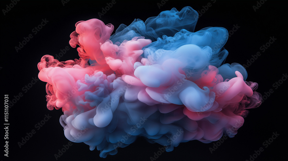 Poster colorful neon smoke and ink particles in dark space – high-contrast gradient and dynamic splashing e