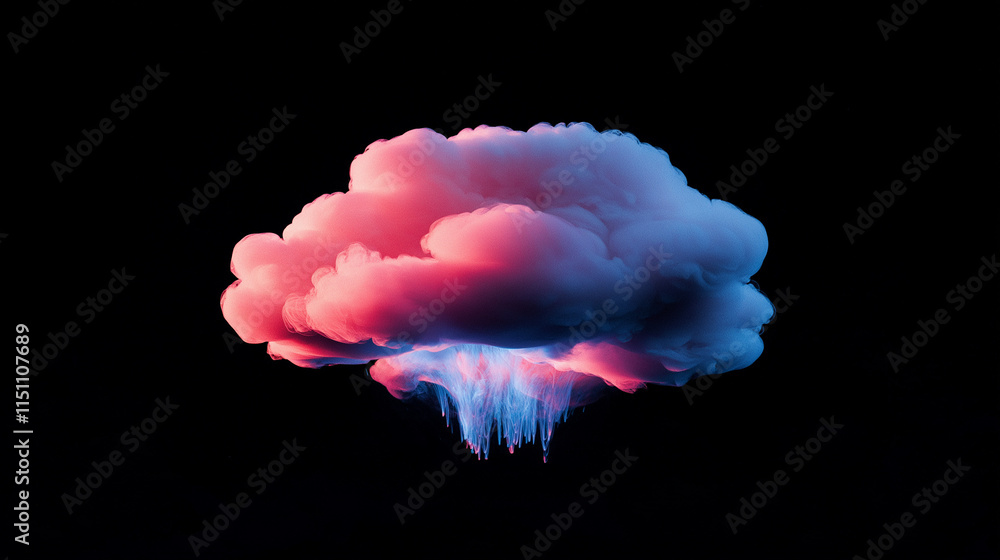 Poster colorful neon smoke and ink particles in dark space – high-contrast gradient and dynamic splashing e