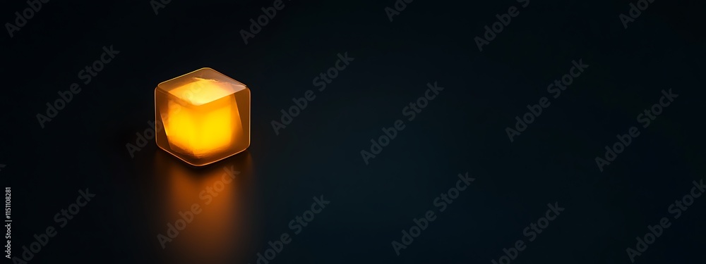 Poster glowing cube on dark surface. (1)