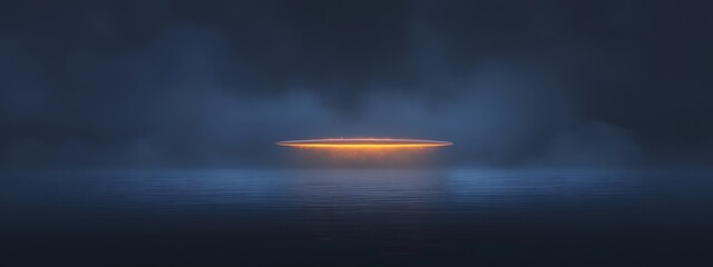 Obraz premium Glowing disc floats in foggy dark.