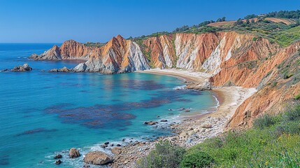 Obraz premium Colorful coastal cliffs and secluded beach.
