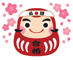 桜と必勝合格達磨のアイコンイラスト/赤だるま