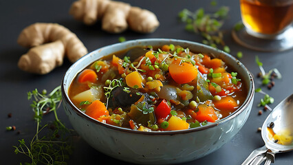 Vibrant Vegetable Soup with Ginger and Herbs, A Healthy and Flavorful Meal