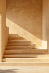 Elegant staircase with warm tones and natural light in a modern architectural space