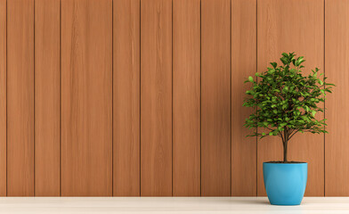 Potted plant beside wooden wall creates a calming indoor atmosphere