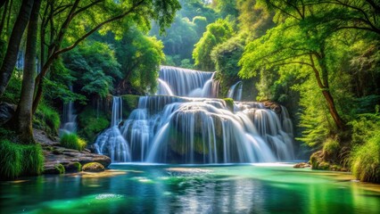 Obraz premium Serene Waterfall Forest Photography - AI Art