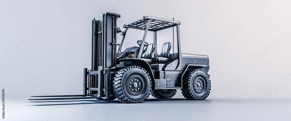 Poster a detailed 3d rendering of a forklift, showcasing its design and functionality.