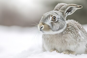 close-up of arctic hare sitting in snow its fur seamless part of white surroundings