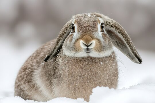 close-up of arctic hare sitting in snow its fur seamless part of white surroundings