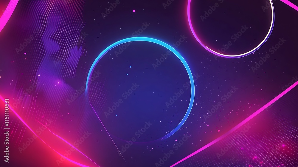 Poster neon circles with abstract lines.