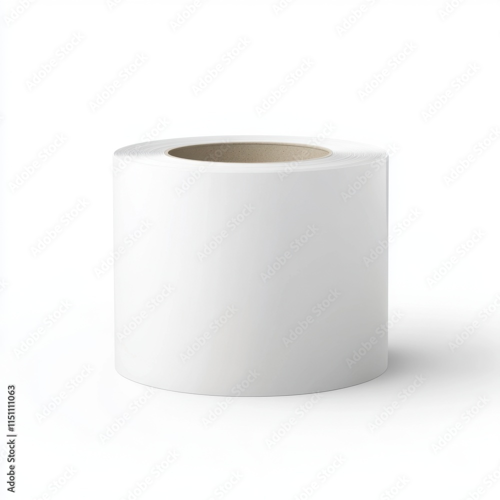 Poster a plain roll of white adhesive tape on a white background, emphasizing simplicity and versatility fo