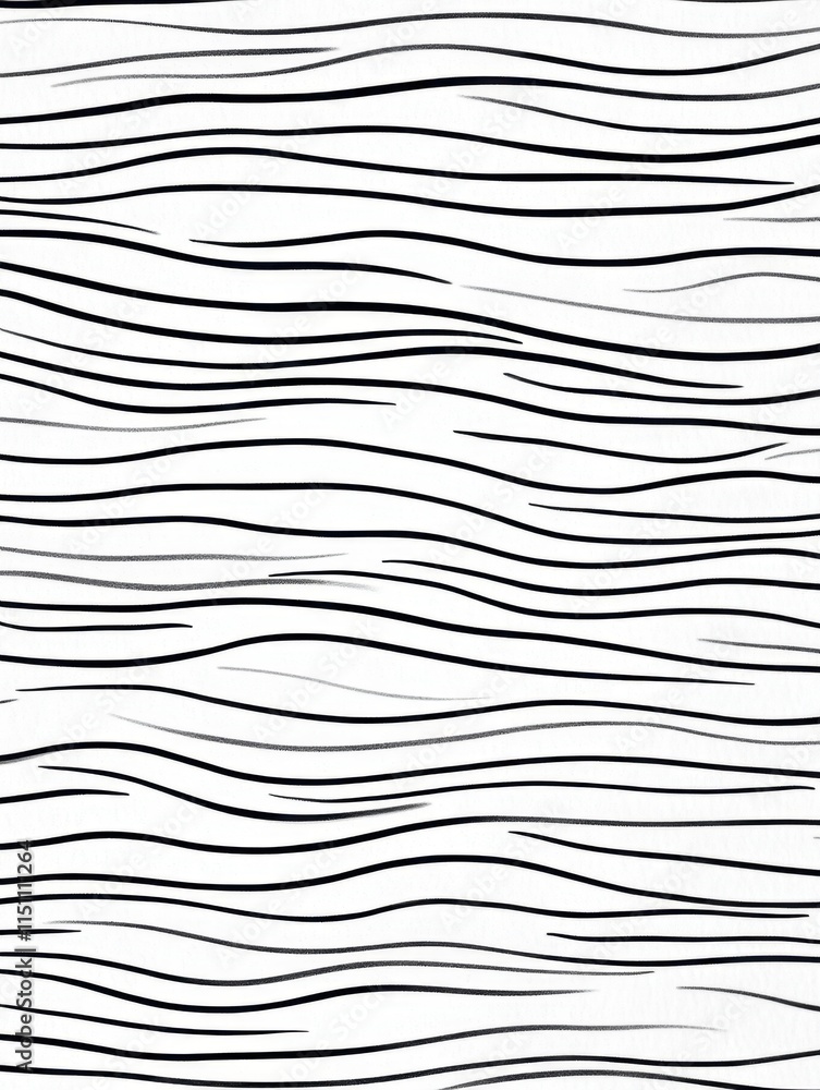 Poster a minimalist black and white pattern featuring flowing, wavy lines on a white background, creating a