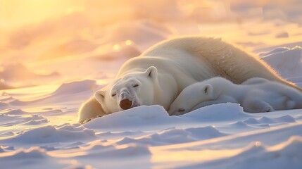 Polar Bear Family Napping in the Arctic