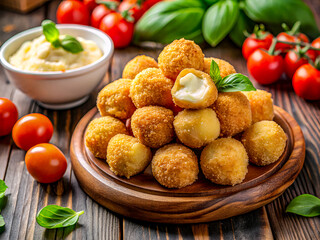Tasty Fried Crispy Mozzarella Cheese Balls. Delicious Food background