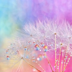 Dewy dandelion seeds on colorful background