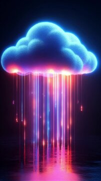 digital cloud with colorful rain effet on a dark background