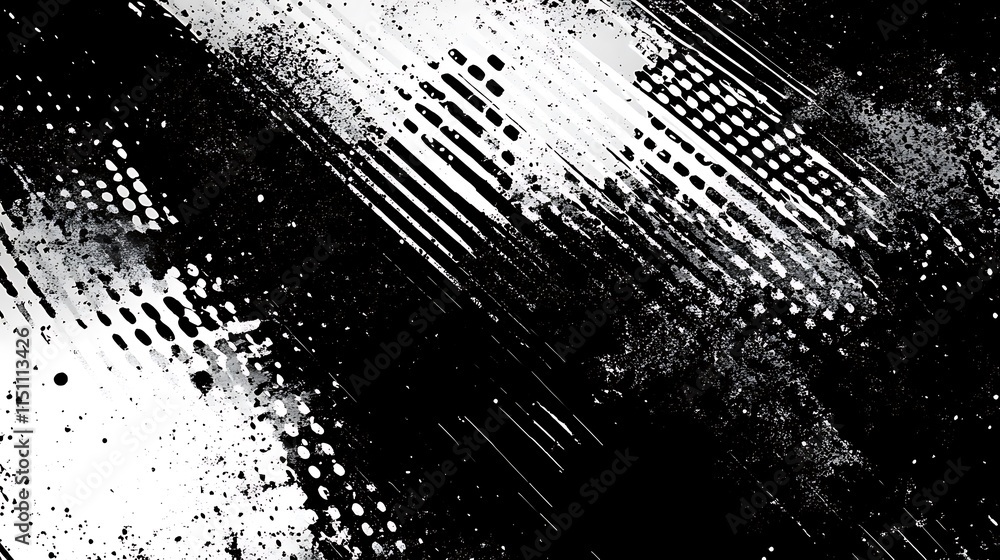 Poster abstract black and white distressed pattern.