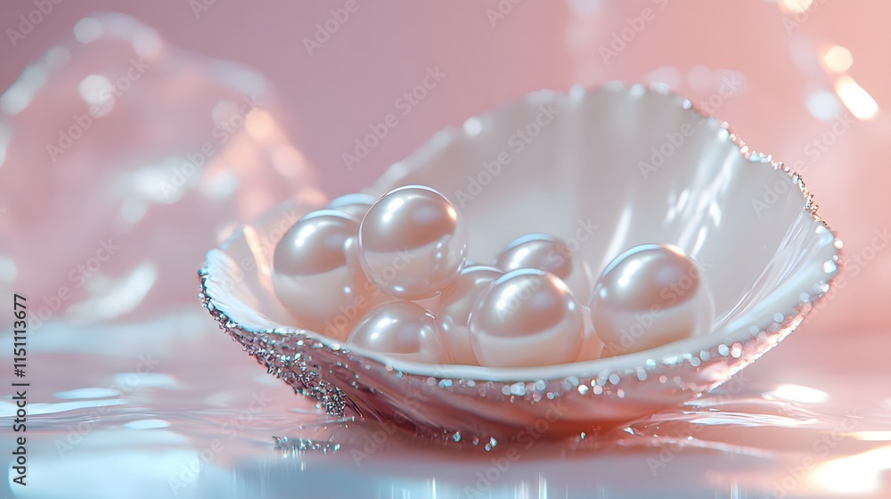 Poster lustrous pearls resting inside a delicate seashell