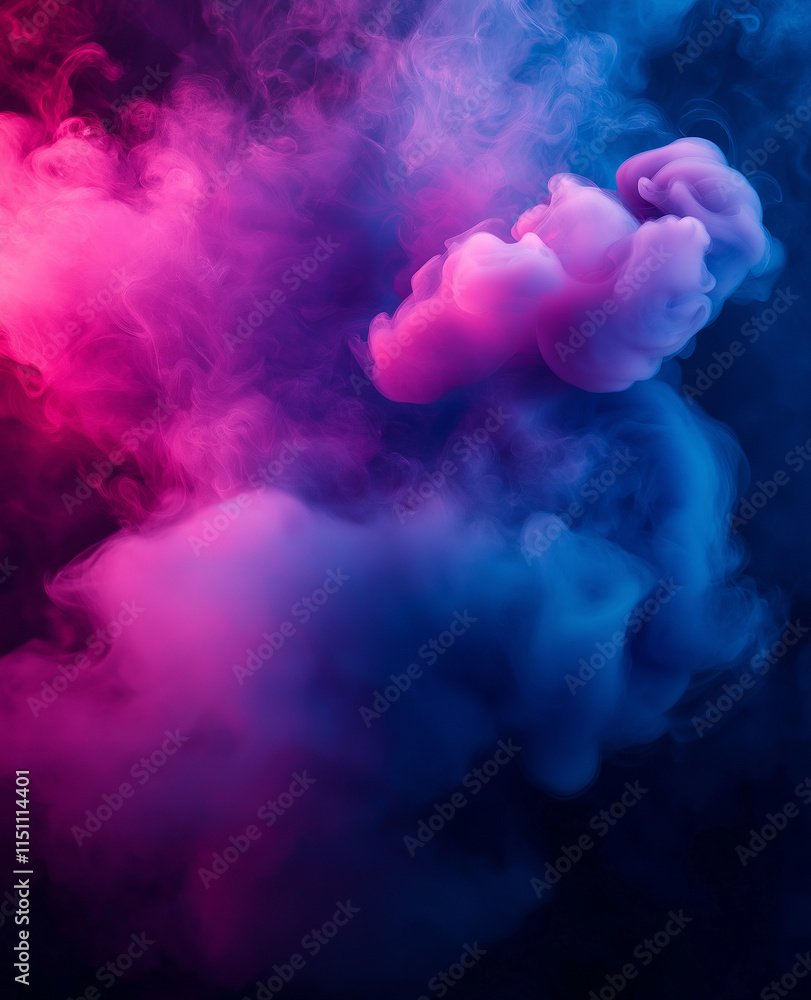 Poster colorful neon smoke and ink particles in dark space – high-contrast gradient and dynamic splashing e