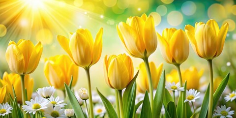 Spring Flowers Silhouette - Yellow Tulips & Daisies