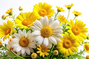 Fototapeta premium Spring Yellow Flowers, Daisy Chamomile, Happy Valentine's Day, Floral Design