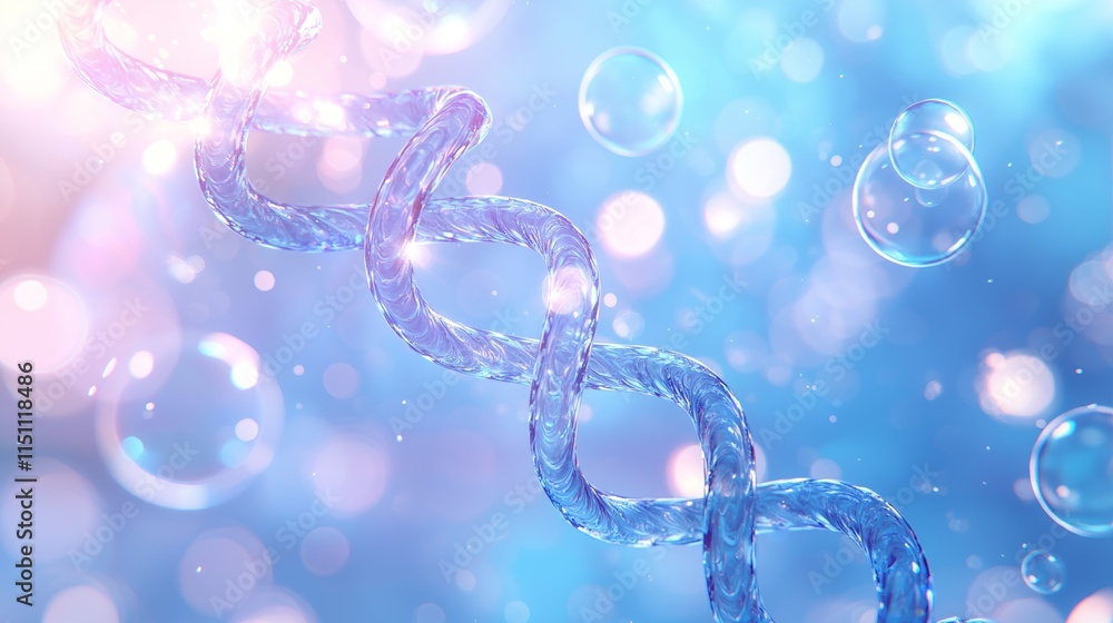 Poster a captivating spiral of blue dna double helix stands elegantly against a soft background of shimmeri