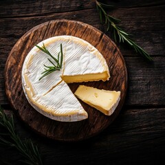 Brie on wood, top view