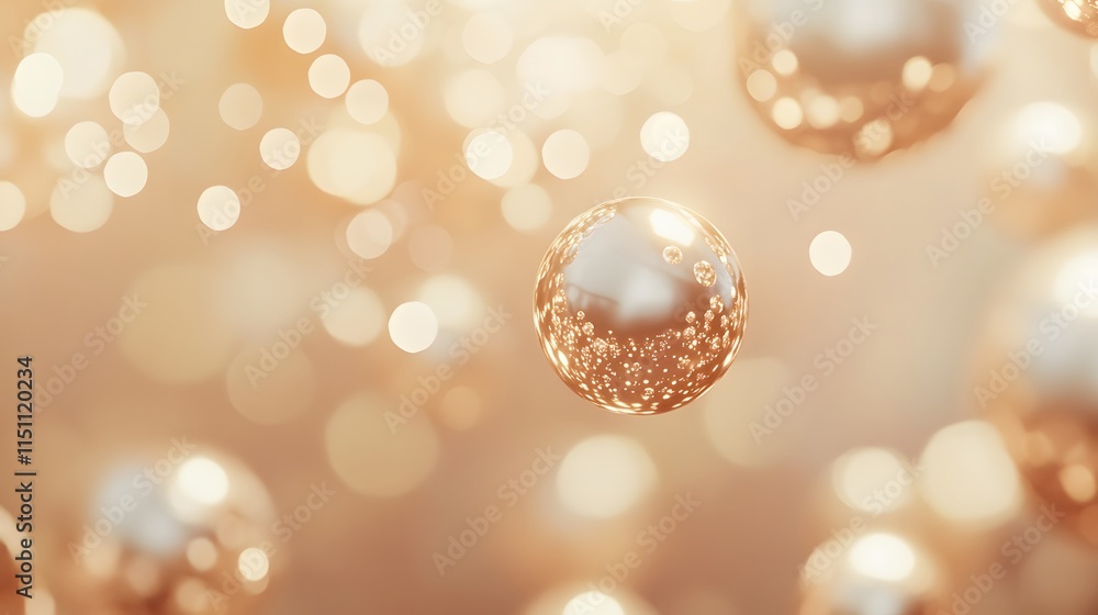 Poster Golden Spheres Floating in Soft Bokeh Background